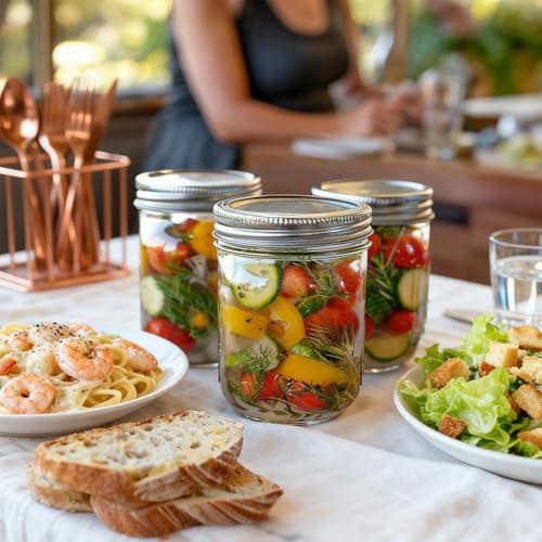 Image of ComSaf Wide Mouth Mason Jars 16oz - 8 Pack, Pint Mason Jars with Lids and Seal Bands, Glass Canning Jars for Pickling, Jam, Jelly, Honey, Salad, Desert, Shower Wedding Favors, DIY Candles Decor