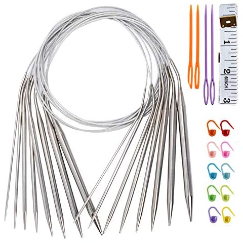 Belloxis 23 PCS Knitting Needle Set, 8 Sizes Stainless Steel Crochet Circular Knitting Needles Cover