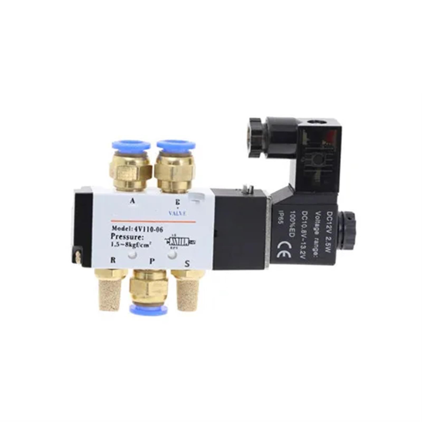 4V110-06 5-drożny pneumatyczny zawór elektromagnetyczny, 2 pozycje, 1/8", 24 V DC, 12 V, AC 110 V, CA220V z regulacją 4 mm, 6 mm i 8 mm (With-6 mm-Fitting, DC12V)