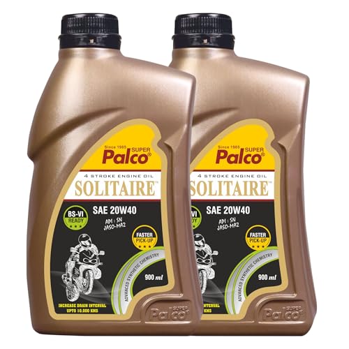 Image of PALCO Solitaire 20W40 Engine Oil for Bike 900ml (Pack of 2) | BS6 Compatible Synthetic Technology | 4-Stroke Bike Engine Oil | Up to 10,000 km Drain Interval
