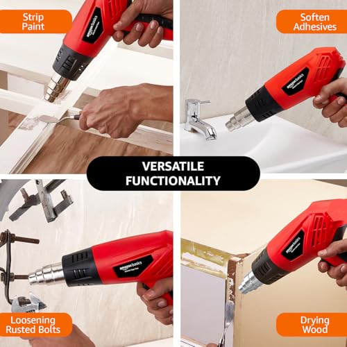 Image of Amazon Basics 2000W Heat Gun | Dual Temperature & Airflow Control | ABS Body | Heavy-Duty Hot Air Gun for Paint Removal, Plastic Welding & Shrinking | Red