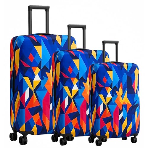 Image of Luggage Cover Trolley Covers for Suitcase Washable Dust Proof Anti-Scratch Protector Polyester Printed Stretchable Fabric (Fits Fiber /Plastic Trolley Bags Only) Rainbow 20+24+28 Inch