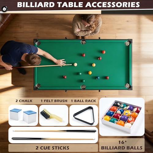 Image of 53 Inch Folding Pool Table with Built-in Ball Storage and Cue Clips, Freestanding Billiard Game Table Set for Family Game Room, Includes Cues, Balls, Chalk and Brush