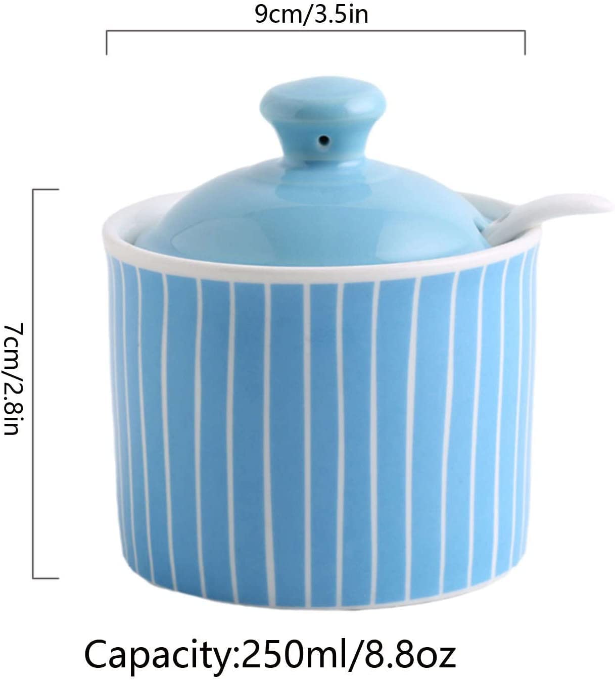 Azucarero de cerámica, jarra for crema, azucarero azul con tapa, tarro for almacenar azúcar, azucarero, recipiente for azúcar, tarro for especias, bote for azúcar y sal, bote for condimentos, azul, 1-
