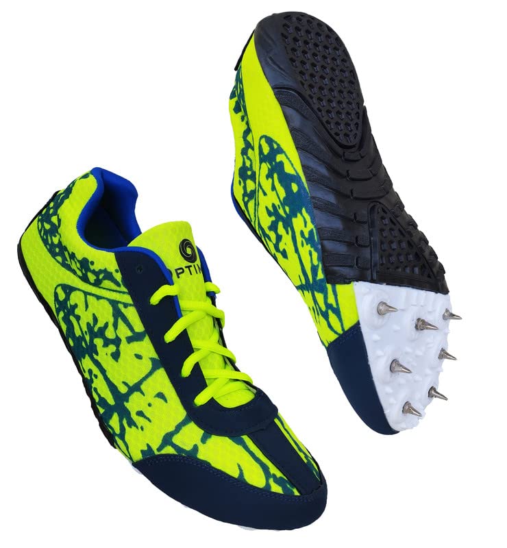Optimus® Unisex Athletic Spike Shoes Running Spike Shoes Racing Spike Shoes Sprint Shoes Light Weight with PU Sole - Size 9 Fluoroscent Green-image-7