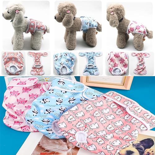 XFLYP 3 Stück Wiederverwendbare Hundewindeln, Läufigkeitshose für Hündinnen Hochsaugfähige, Waschbare, Einstellbar und umweltfreundliche, Hygienische Hundewindeln für Inkontinenz Hund (XS)