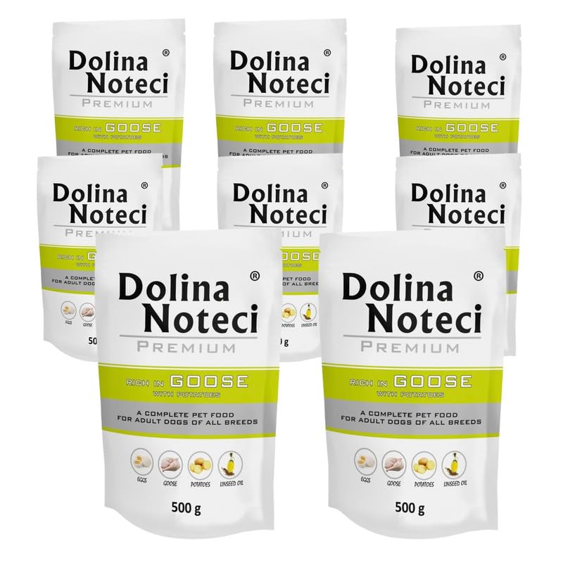 Dolina Noteci PREMIUM Wet Dog Food Variety Pack, Complete & Balanced Gluten-Free Meat-Rich Recipes, Omega-3 EPA & DHA, Digestive, Skin & Coat Support, No Artificial Colours Goose & Potatoes, 8x500g