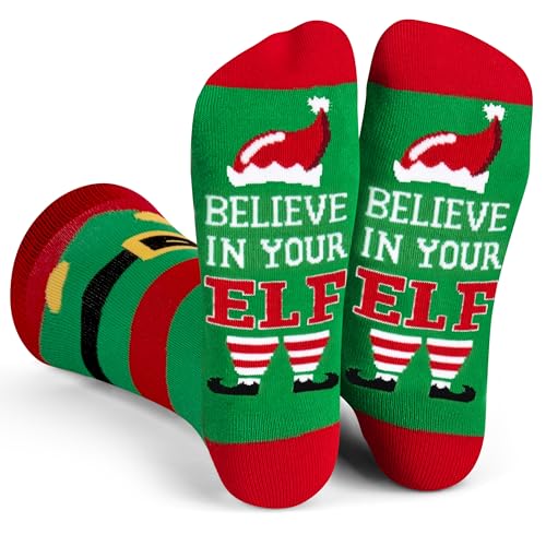 Lavley Believe In Your Elf Funny Christmas Socks - Unisex One Size for Men Women and Teens