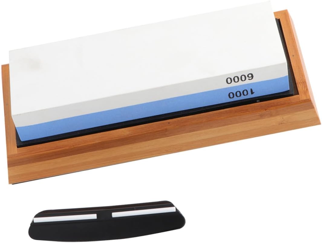 Vaguelly Double Sided Whetstone Knife Sharpening Stone Set 1000/6000 Grit with Silicone Pad, Base, Angle Guide, and Correction Stone for Kitchen Home Sharpening Tools 5pcs