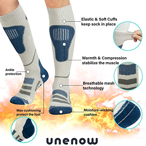 Image of Merino Wool Ski Socks 2 Pairs, Thermal Knee High Warm Socks for Snowboarding, Hiking, Cold Weather, Snow, Hunting