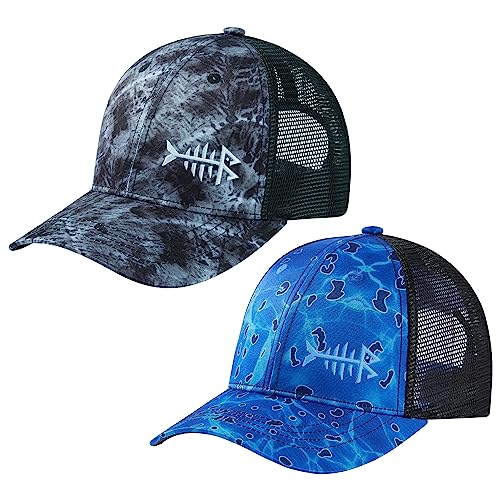 Image of BASSDASH 2 Pack Altimate Fishing Hunting Hat Mesh Back for Men Women Adjustable Baseball Trucker Cap Camo Blaze Orange
