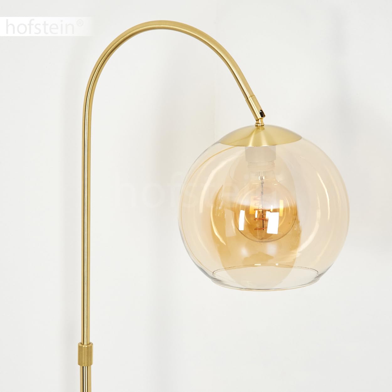Stehleuchte Koyoto, Stehlampe aus Metall/Glas in Messing/Bernstein, Leuchte im Retro/Vintage/Industrial-Design mit Schirm aus Glas (Ø 25 cm) u. Fußschalter, Höhe 140 cm, 1 x E27, ohne Leuchtmittel