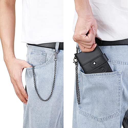 Image of bill heart Chain Wallets for Men, RFID Blocking Genuine Leather Wallets with Anti-Theft Chain