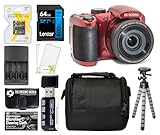 Kodak PIXPRO Red AZ255 16MP Digital Camera 25X Optical Zoom 24mm Wide Angle Lens Optical Image Stabilization 1080P Full HD Video 3' LCD Vlogging Camera + 64GB Card + Case + Tripod + Bundle