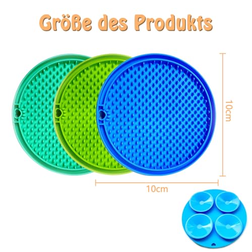 3er-Set Schleckmatte Katze, Leckmatte Katze Mit Silikonspatel, Slow Feeder Hunde mit Saugnäpfen, für Hundetraining Fellpflege und Baden (10cm x 10cm), Lindert Angst und Langeweile
