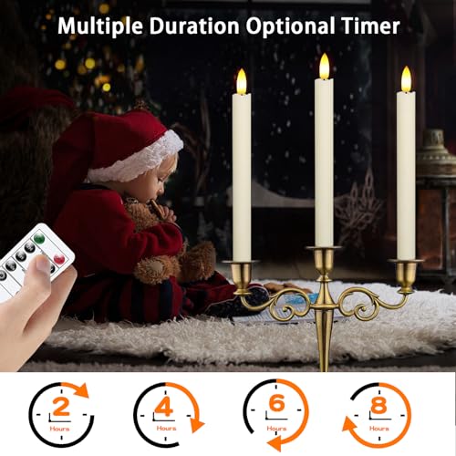 Image of 2 PCS Upgraded Real Wax LED Flameless Taper Candles with Remote, KSWING White Candlesticks Battery Operated 3D Flickering - 9.6 inch Long Realistic Fake Candle Sticks for Home /Wedding /Fireplace Xmas Decor