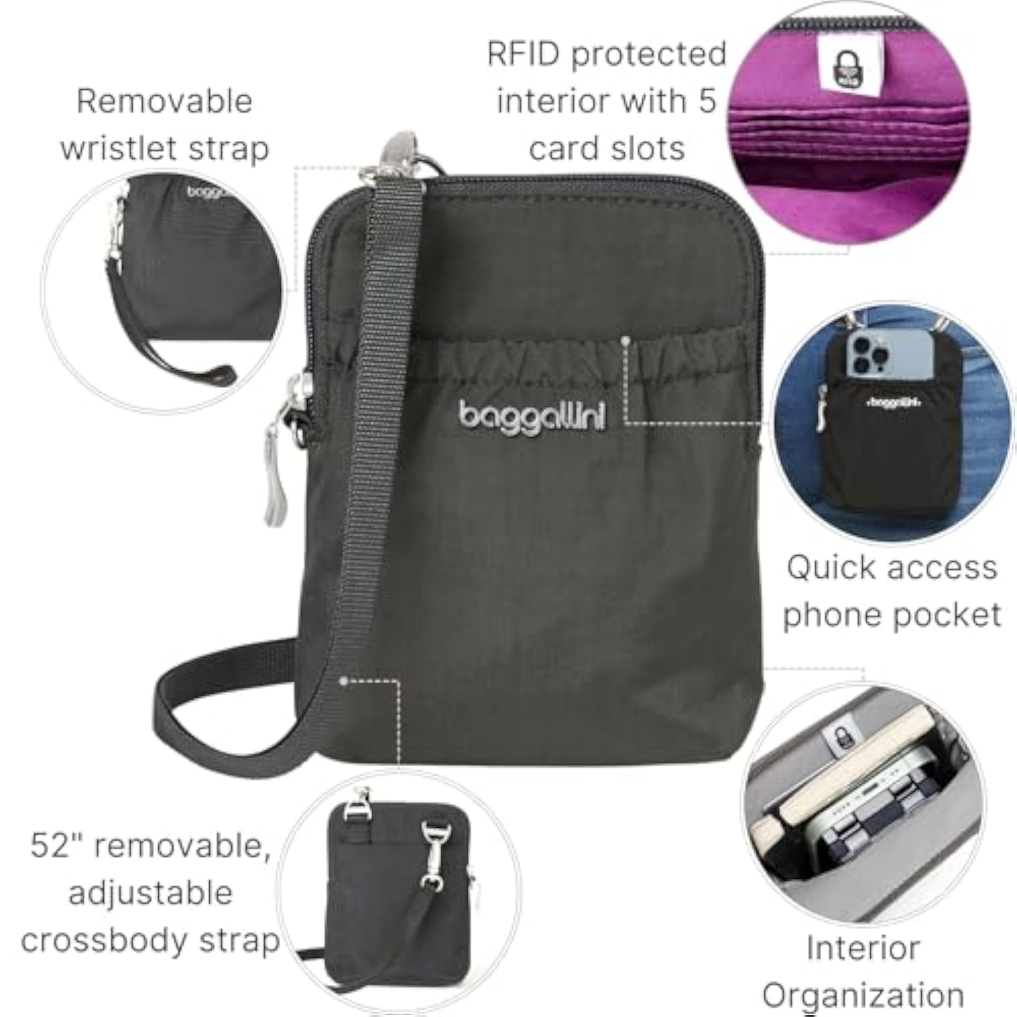 Bryant Pouch with RFID, Charcoal, One Size