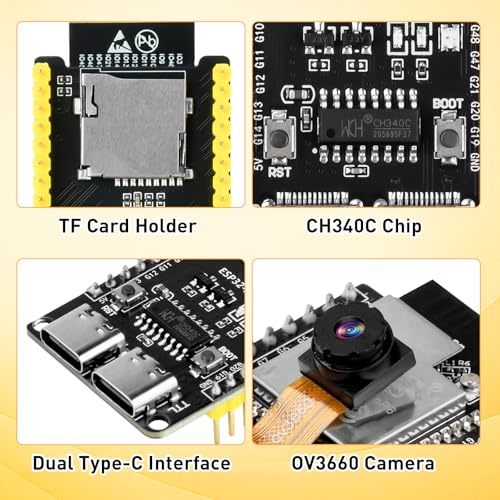 Image of ESP32-S3-CAM Development Board with OV3660 Camera +Antenna, 16MB Flash 8MB PSRAM ESP32-S3 N16R8 Module with Dual USB-C WiFi BT MCU Microcontroller for IoT, MicroPython,DIY Projects and AI Project