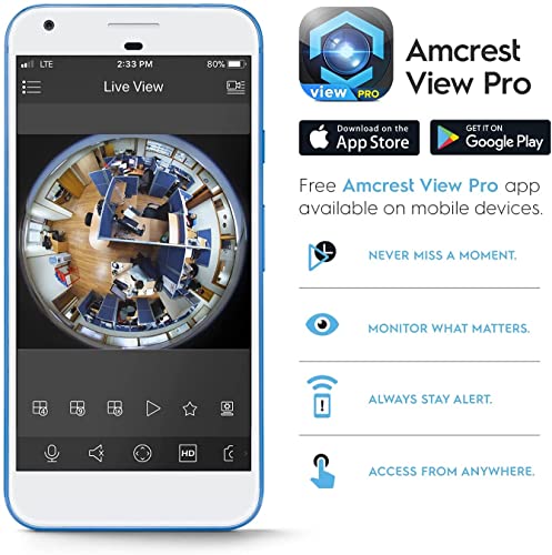 Image of Amcrest Fisheye IP POE Camera, 360 Panoramic 5-Megapixel POE IP Camera, Fish Eye Security Indoor Camera, IVS Features and People Counting, MicroSD Recording, IP5M-F1180EW-V2 (White) (Pack of 2)