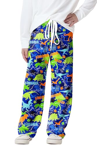 Long Pants Drawstring Elastic Waisted Casual Plaid Graphic Loose Fit Pant Dinosaur 9-10 Years