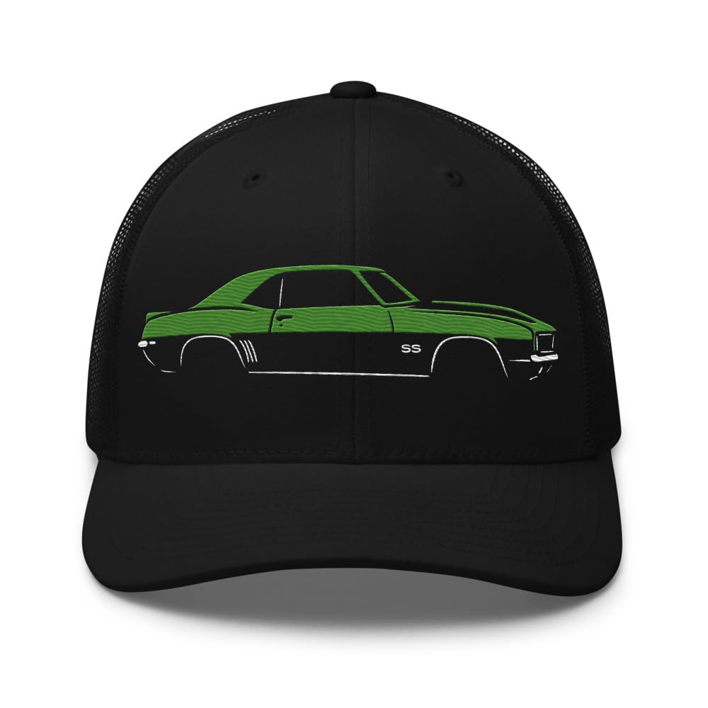 Rally Green 1969 Camaro SS Dad Trucker Hat - klasyczna czapka z daszkiem z haftem z siateczki