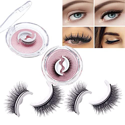 2 Pair Reusable Self Adhesive Eyelashes, Waterproof Fake Eyelashes No Eyeliner or Glue Needed Easy To Put On 3 Secs Quick-Adhesive Fake Lashes Natural Look for Women Girl Valentine Gift (NATURAL)