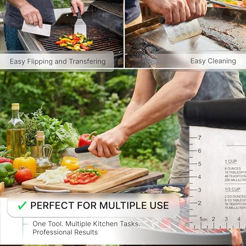 Anmarko Metall-Spatel aus Edelstahl und Schaber – Profi-Koch-Grillspatel Set von 3 – robustes Zubehör, ideal für Gusseisen-Grillpfanne, flache Grillpfanne, kommerzielle Qualität