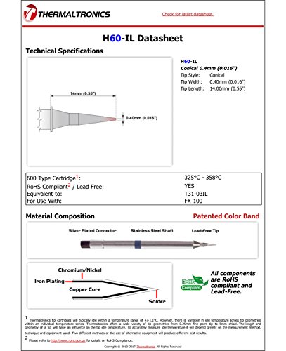 Image of Thermaltronics H60-IL Conical 0.4mm (0.016in) interchangeable for Hakko T31-03IL
