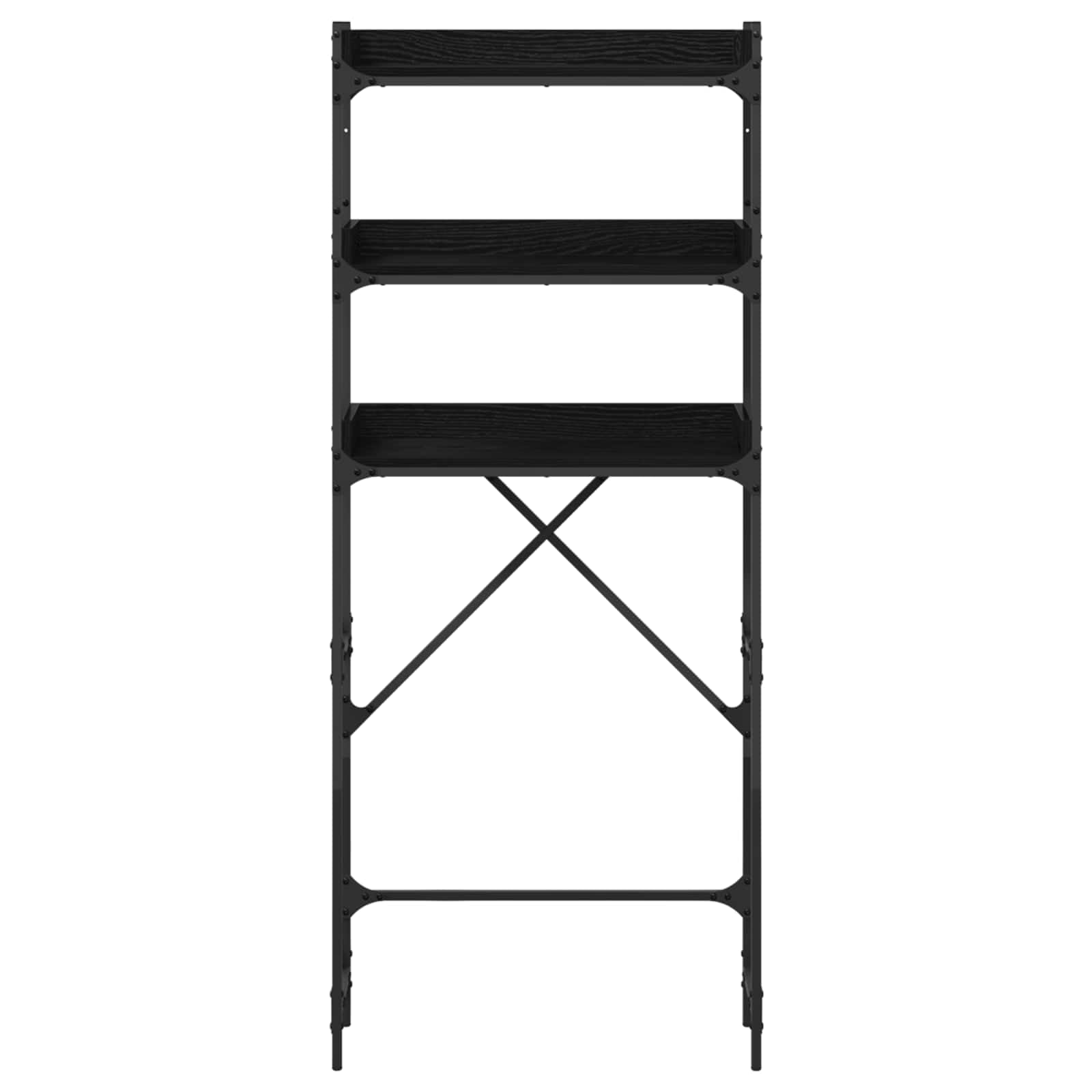Regał na pralkę czarny z materiału drewnopochodnego z ramą stalową, 67 x 25 x 163 cm, 3 półki, do wnętrz, zajmuje mało miejsca, wytrzymały i stabilny, na akcesoria do pralek i suszarek