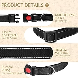 Dog collar for large dogs nobleza adjustable reflective boy dog collar with safety lock and quick release buckle durable nylon pet collar with soft neoprene padded black l   cucciolini doodles