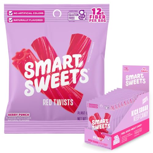SmartSweets Red Twists, Low Sugar Licorice Candy, 1.8oz Bags, 12 Pack