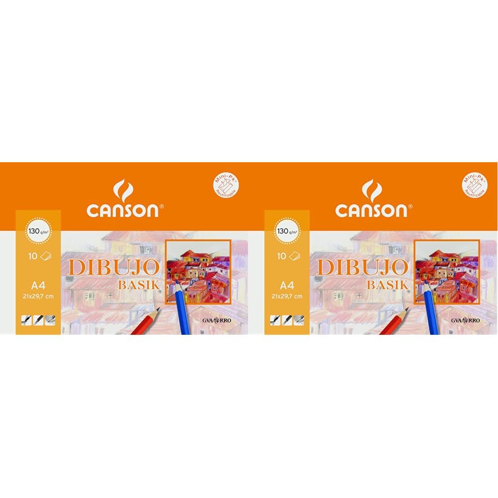 Papel dibujo basik din a4 sin recuadro 130 gramos en minipacks de 10 hojas (Paquete de 2)