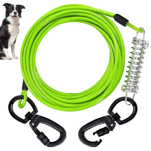 Cable de Amarre para Perro, 4mm Cuerda Metal para Perros Grandes Medianos Pequeños,Gancho y Resorte giratorios con Bloqueo, Correa de absorción de Golpes para,Adecuado para Picnic al Aire Libre (6m)