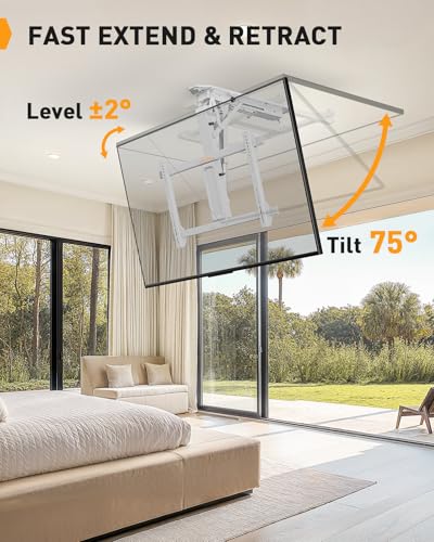 Image of Perlegear Electric Ceiling TV Mount with Remote for 32-70 inch Flat and Curved Screen TVs up to 88 lbs, Max VESA 600x400, Motorized TV Ceiling Mount Flip Down for Flat Roof, Drop Down Ceiling Mount