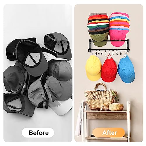 Fkamz Hat Rack For Wall Baseball Cap Organizer With 12 Hooks, Hat Hanger Wall Mount Caps Holder Modern Metal For Closet Door Bedroom Entryroom #TOP3