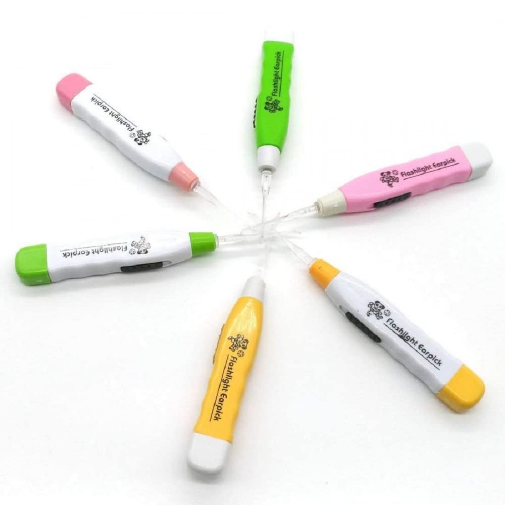 DAIDSUKE® (PACK OF 5) Ear Wax Remover Cleaner Tools With LED Flashlight Earpick For Kids Baby Men And Women Ear Curette Safety Storage Box (Multi Color)