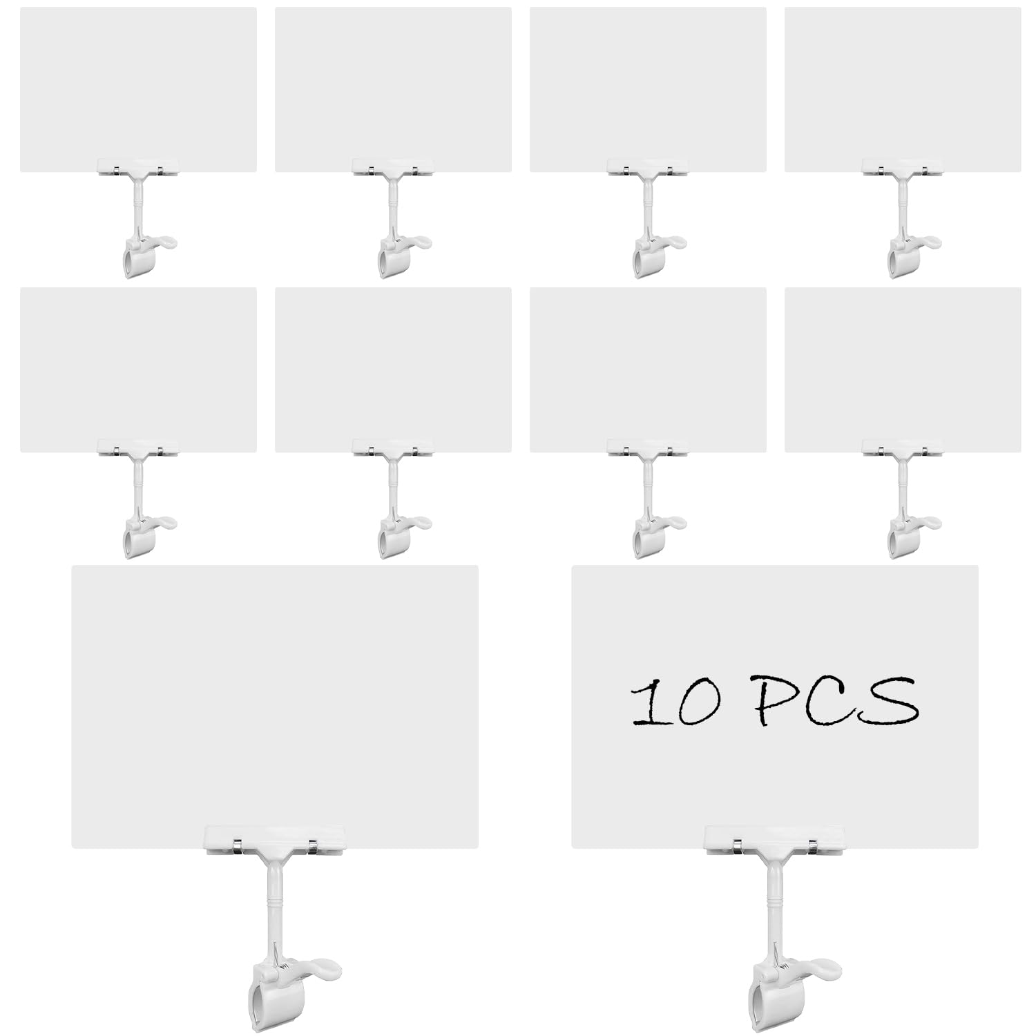 Acryl-Schilderhalter mit Klemmclip, 10 Stück, A4, Doppelkopf-Drehgelenk, drehbarer Preishalter, weiß, löschbarer Merchandise-Display-Clip, Supermarkt, Geschäft, Einzelhandel, Schilderhalter (weiß)