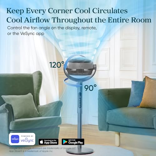 Levoit 20dB Quiet Smart Pedestal Fans for Bedroom, 1451CFM Ultra-High Airflow, 12H Timer with WiFi/Voice/Remoter, 43'' Auto 120°+90° Oscillating Standing Fan, 12 Speeds, 4 Modes, DC Motor - Image 6