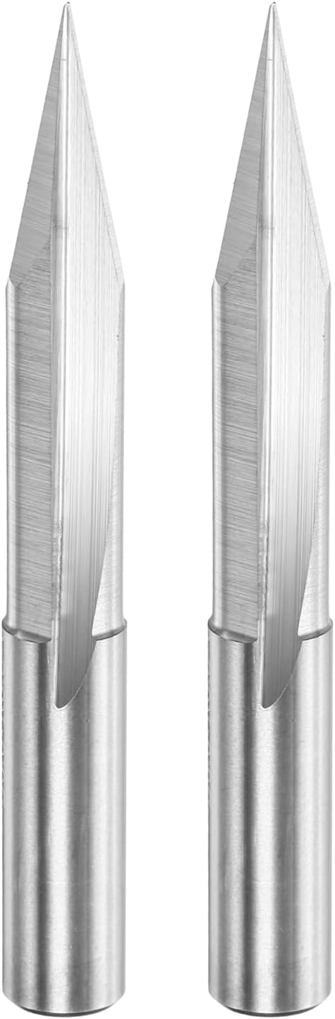 HARFINGTON 2PCS V Groove Router Bit 30 Degree 1/4" Shank 0.3mm Tip Carbide Titanium Coating CNC Engraving V Router Bits with 4 Flutes Carving Tool for Wood Plywood Acrylic MDF Lettering