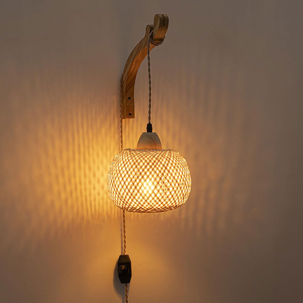 OZBME Retro Rattan Wall Sconce Wood Wall Mount Light with Plug In Cord, Bamboo Lantern Sconces ing Fixture Boho s for Living Room Bedroom Farmhouse Restaurant