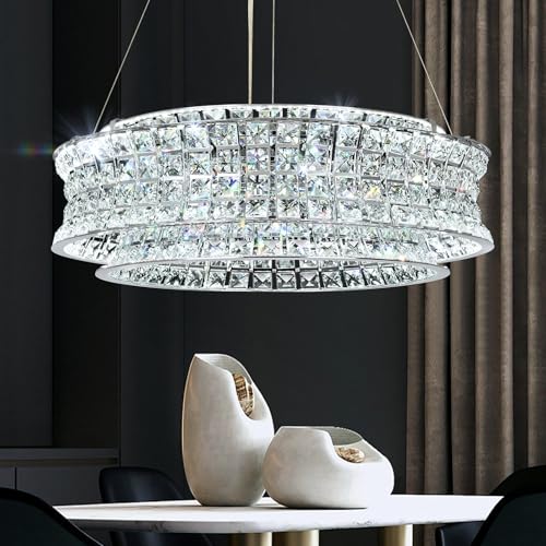 AOOCHOK Luxus Kristall Kronleuchter Modern Pendelleuchte Chrom, Klein Hängeleuchte Kristall Lampe, für Wohnzimmer, Esszimmer, Schlafzimmer, Restaurant, D50cm