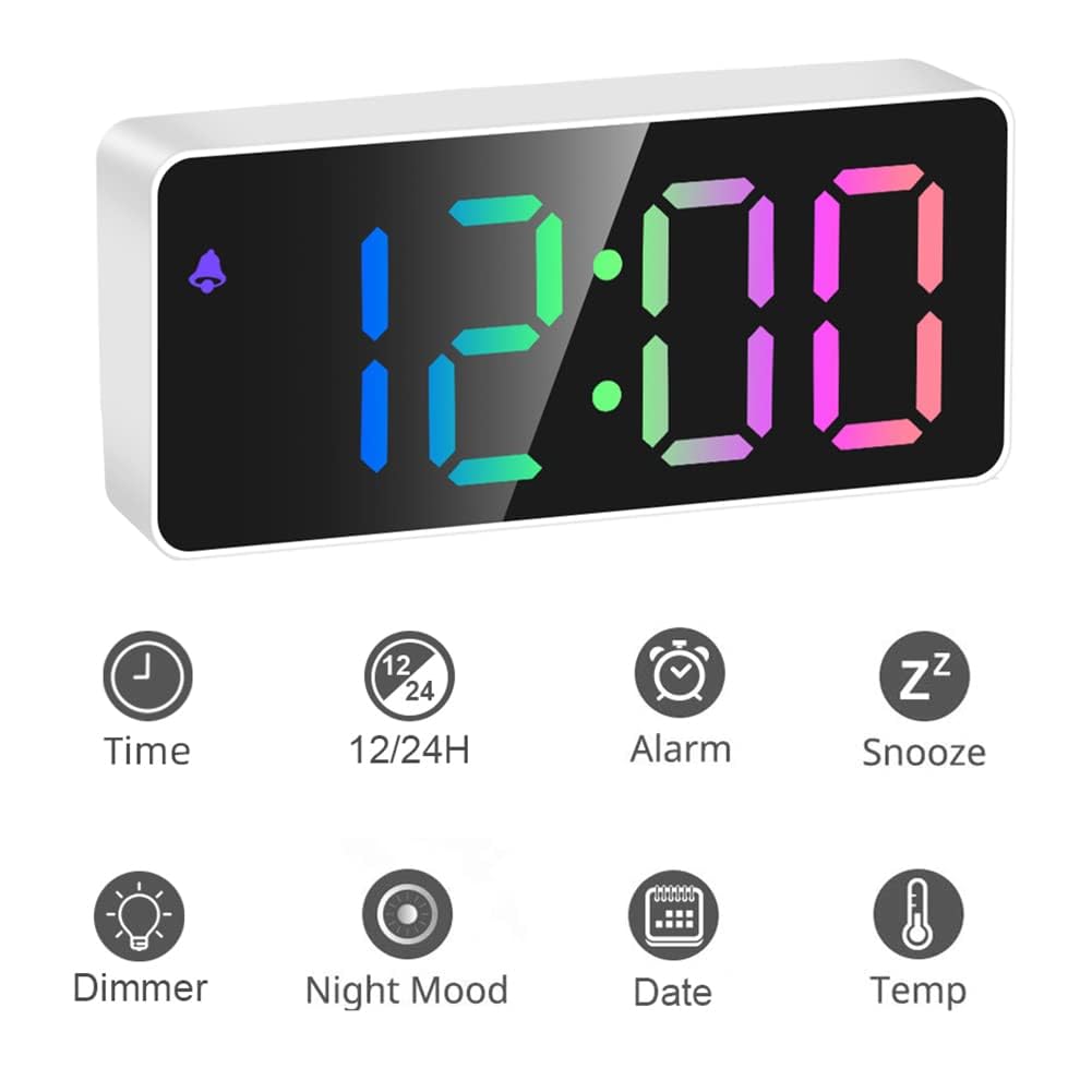 MVM Enterprise Alarm Clock Digital Clock with LED Temperature Display Digital Alarm Clock with Colour Fonts Dimmable Snooze Function Memory Battery for Bedroom Decor 4