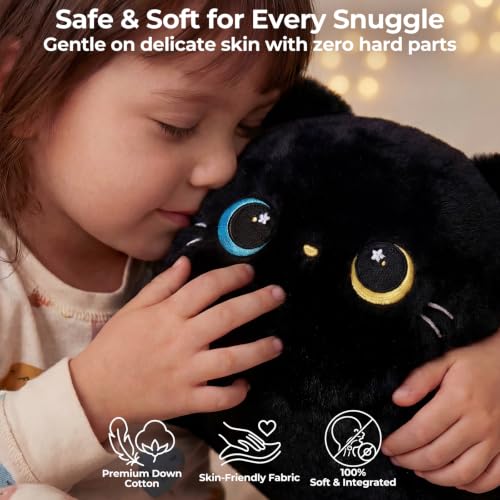 Image of Mewaii Odd-Eyed Black Cat Plush Pillow, Squishy & Huggable Kawaii, 13 in