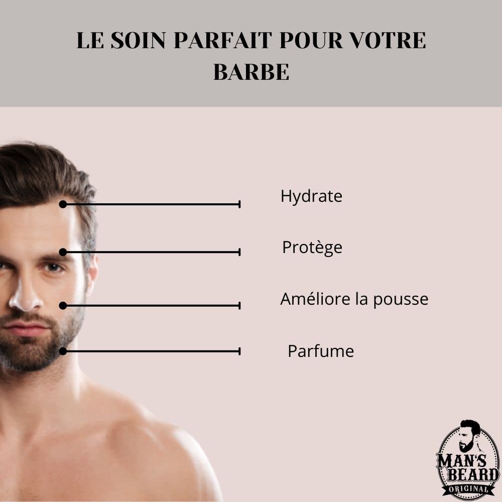 Man's Beard | Baume à barbe homme | Canne à Sucre | Ingrédients d'origine naturelle Soin nourrissant pour l'entretien de la barbe | 100% Fabrication française | 90 ml