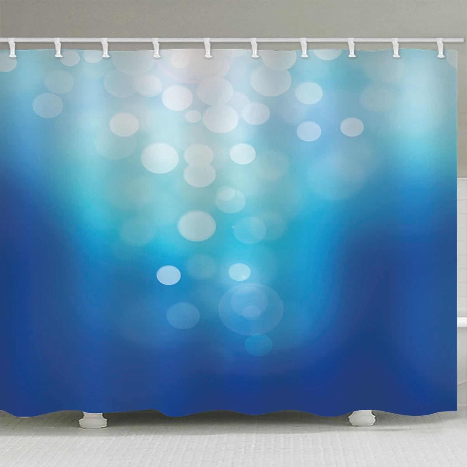 Cortina de ducha impermeable de tela textil azul, patrón de ensueño, cortina de baño de poliéster, antimoho, secado rápido, con anillos de cortina de ducha