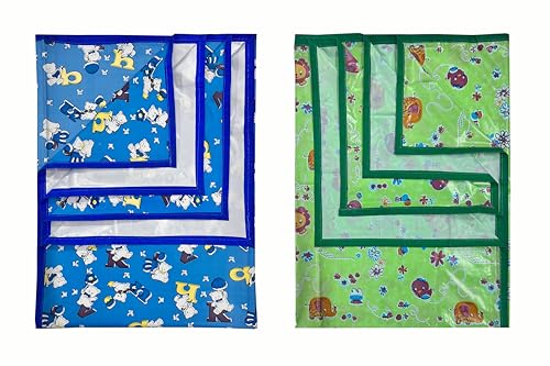 Image of EcoSoft Plastic Sheet,PVC Sheet for Kids,Rubber Sheet for Babies,Bed Wetting Protector(90 x 135 cm) (Blue Alphabet & Green Hippo)