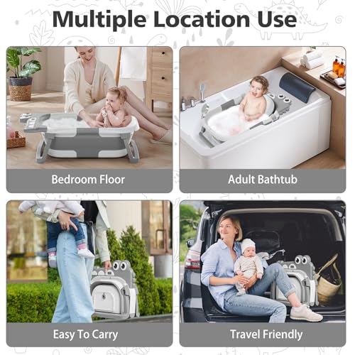 image for TPN Collapsible Baby Bathtub, Baby Bath Tub with Soft Cushion & Real-T