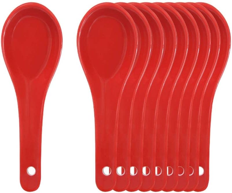 Tablespoons Set of 10 Ceramic Soup Spoons, Porcelain Soup Spoon, Soup Spoon, Dinner Spoon, Soup Dumpling Spoon White/Black/Blue/red/Green Five Colors Serving Spoon (Red)