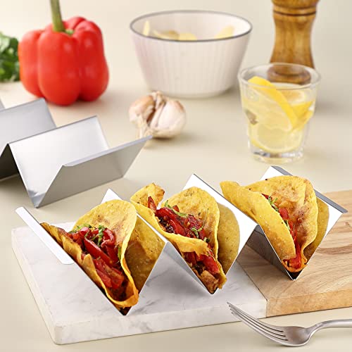 Taco Holder Stands Set Of 4 – 2Pcs Stainless Steel Taco Rack Tray And 2Pcs Steak Knives – Perfect Combination For Taco Tuesday & Taco Bar - Dishwasher & Microwave Safe #TOP4