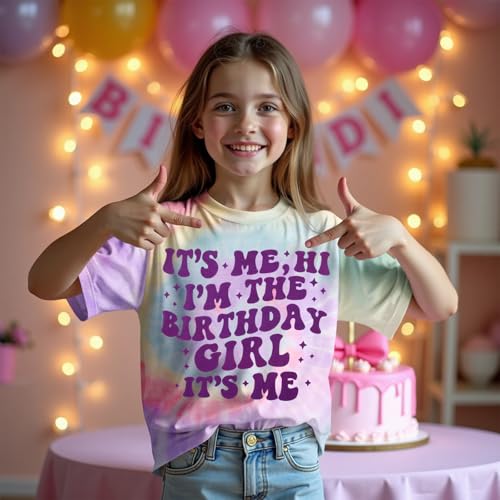 Image of Its Me Hi Im The Birthday Girl Shirts Kid Girl Birthday T-Shirt Outfit B-Day Party Tie Dye Short Sleeve Tee Top 6-12Y
